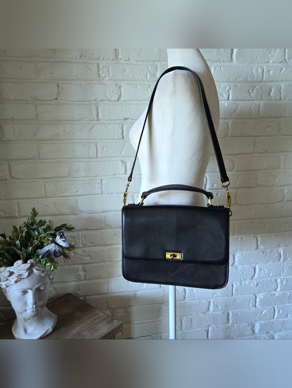 J Crew Edie Bag, Shoulder Purse, Black Leather, Top Handle, Convertible, Classic